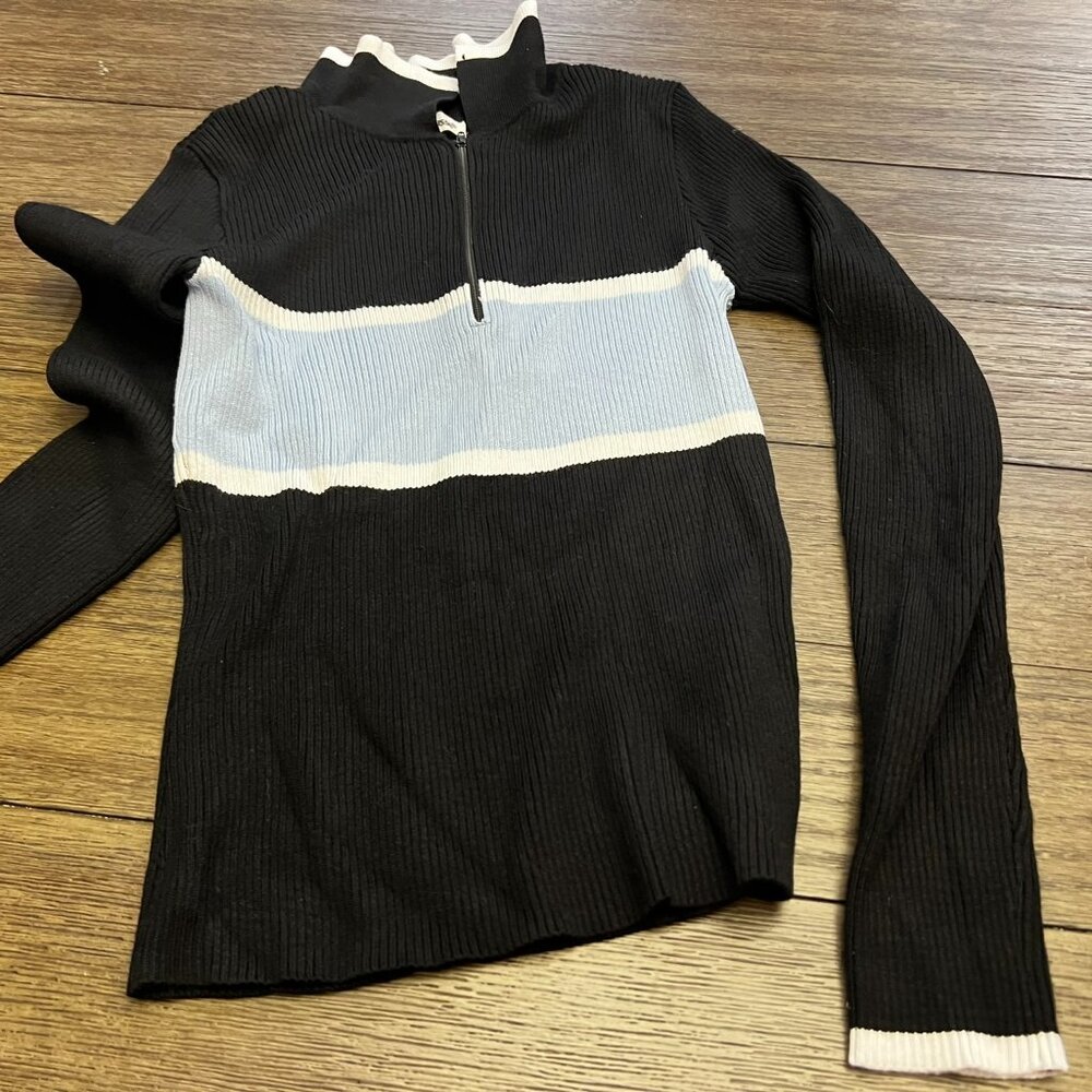 Charlotte Russe Long Sleeve Black Ribbed Top with Quarter Zip